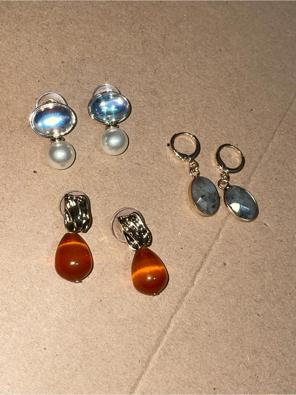 Free People Gold-Tone & Real Stone Beaded Multi-Style Earring Bundle Set
